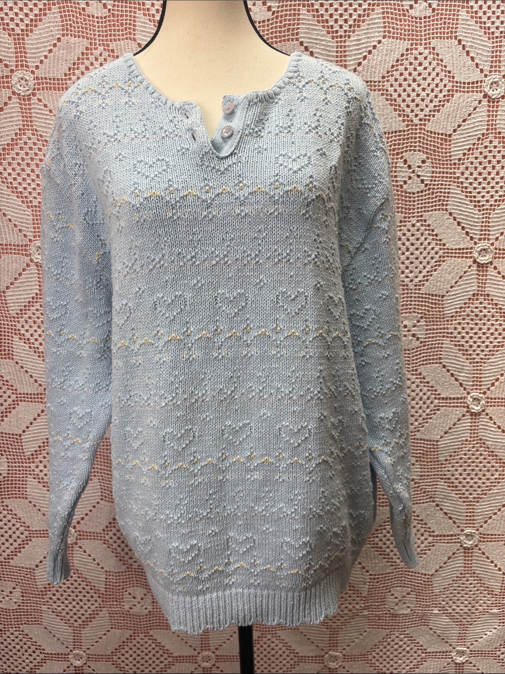 Vintage Northern Reflections | Baby Blue Knit Sweater with Heart Details